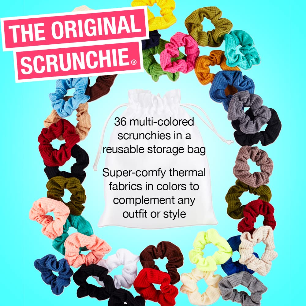 ScunciThe Original Super Comfy & stretch waffle knit scrunchie Pack, assorted 36Count Great for All Hair Textures - True Comfort & Fashion. U Got This!